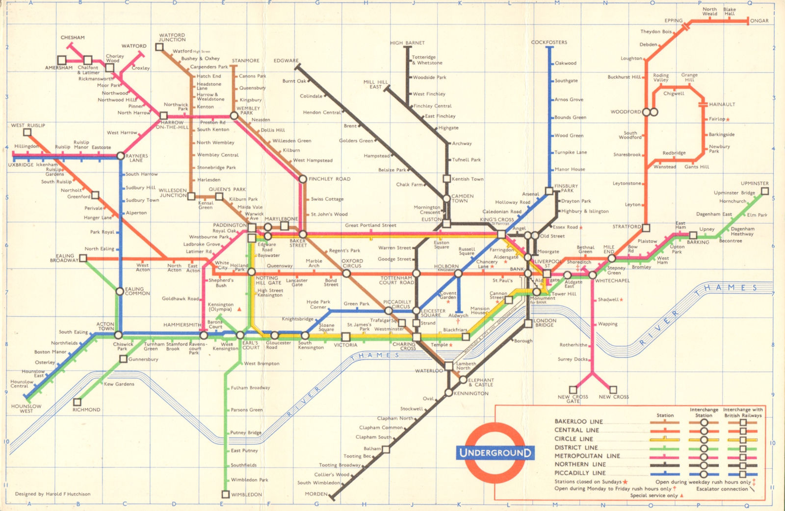 LONDON UNDERGROUND tube map plan. Ongar. Essex Rd. HUTCHISON 1963 old