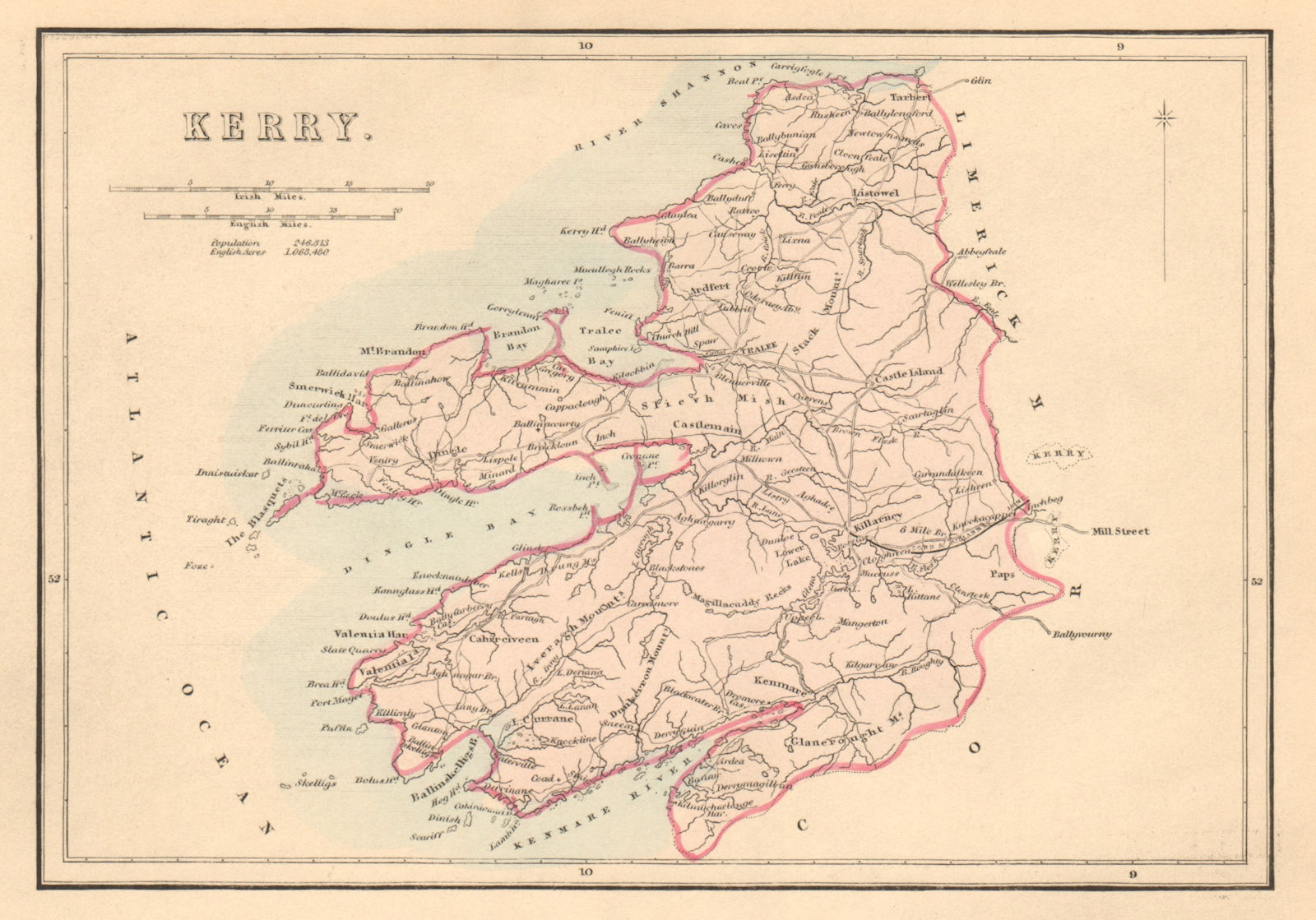 Antique KERRY county map by Alfred ADLARD. Ireland 1843 old chart