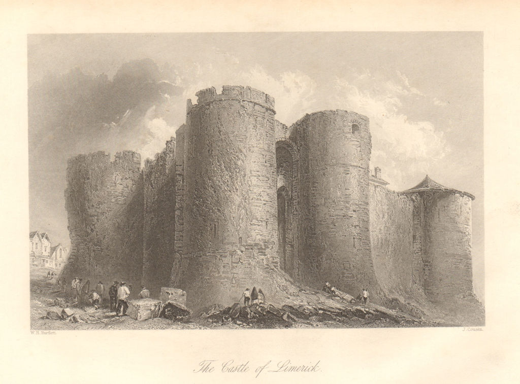 King John's Castle, Limerick. Ireland 1843 old antique vintage print picture