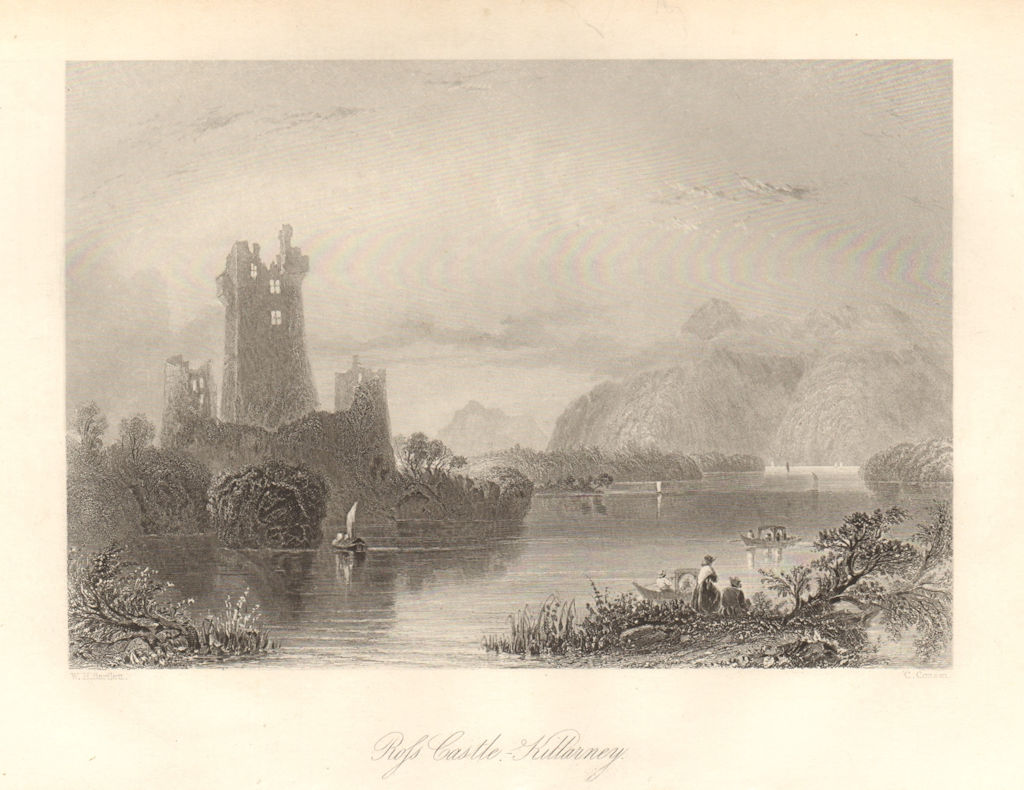 Ross Castle, Killarney. Loch Leane, Ireland 1843 old antique print picture