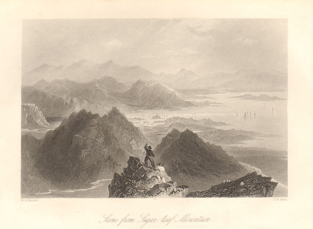 Scene from Sugar Loaf Mountain, Bantry Bay. Ireland 1843 old antique print