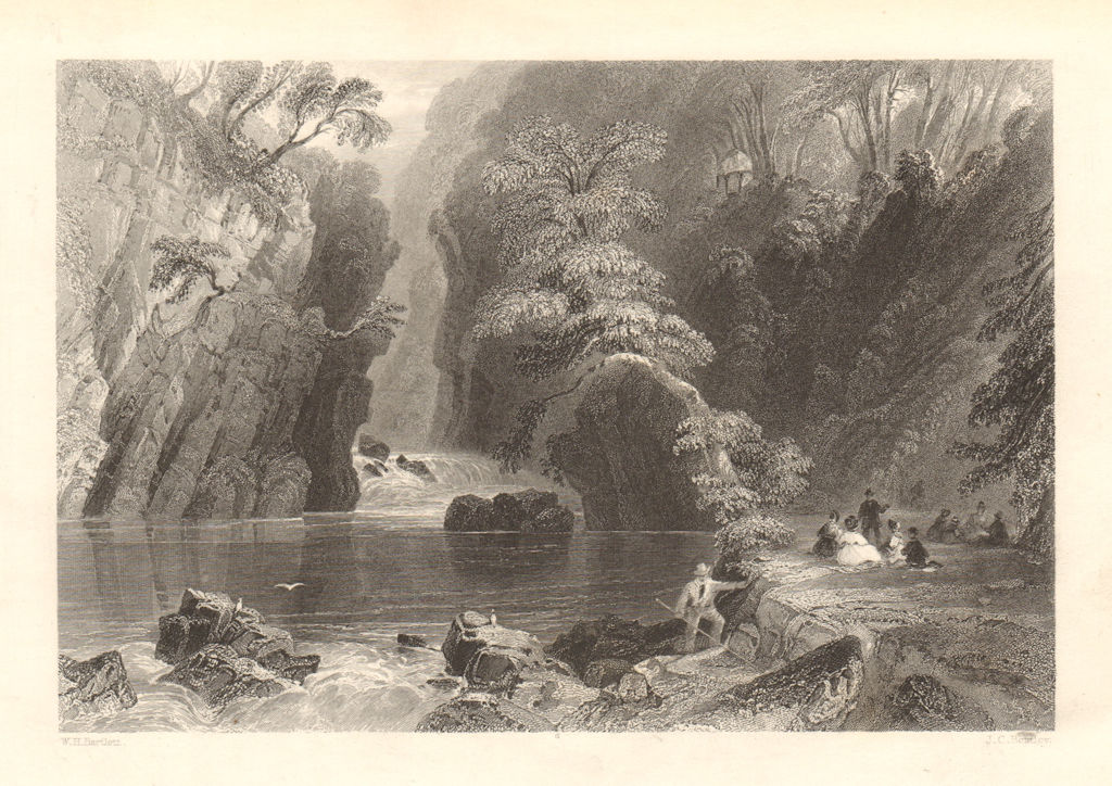 The River Dargle, Wicklow Mountains. Ireland 1843 old antique print picture