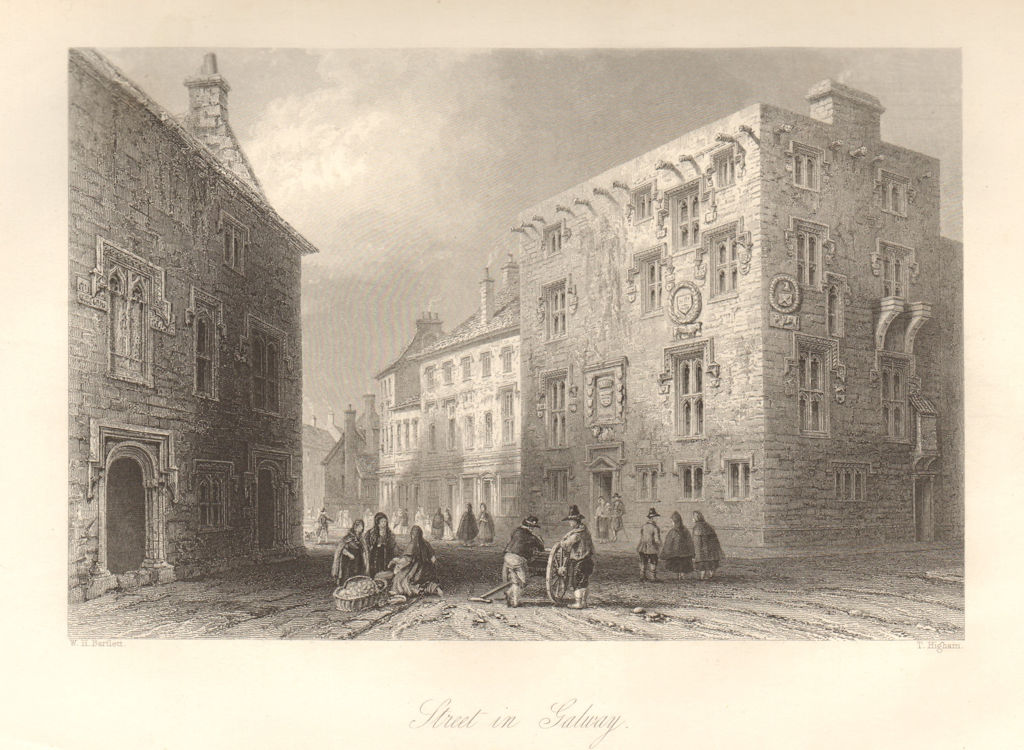 Street in Galway. Ireland 1843 old antique vintage print picture