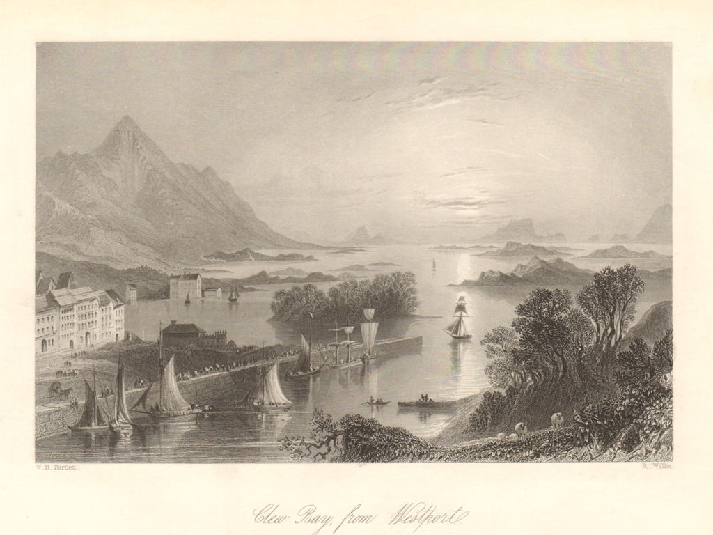 Clew Bay from Westport Quay, County Mayo. Ireland 1843 old antique print