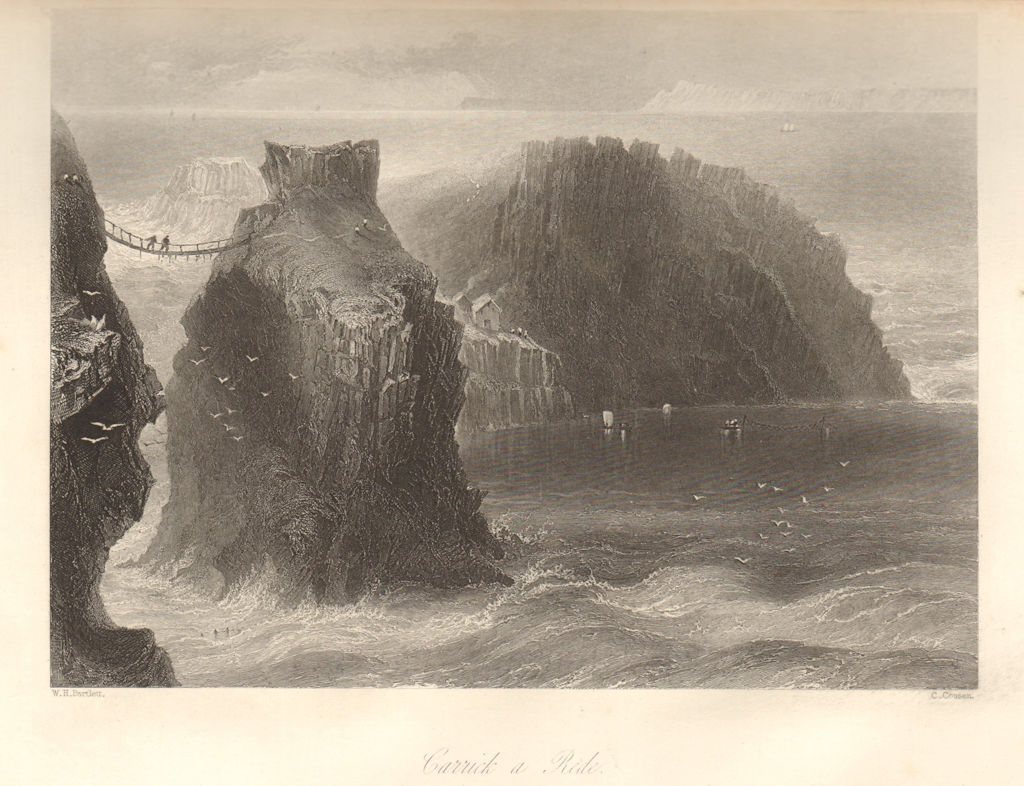 Associate Product Carrick-a-Rede rope bridge, County Antrim. Ireland Ulster 1843 old print