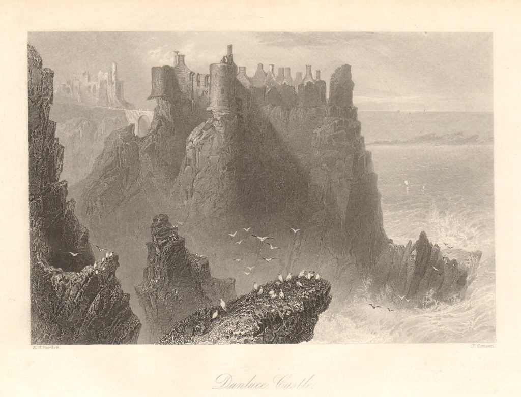 Dunluce Castle, Antrim, Ireland Ulster 1843 old antique vintage print picture