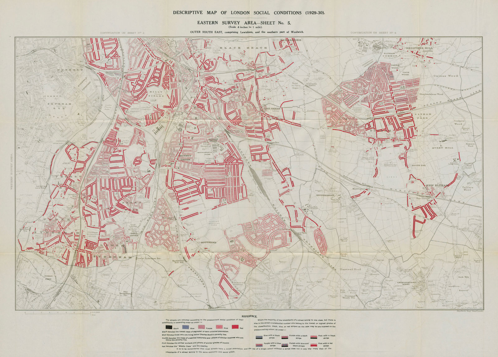 BOOTH / LSE POVERTY MAP Lewisham Woolwich Blackheath Syndenham 1931 old