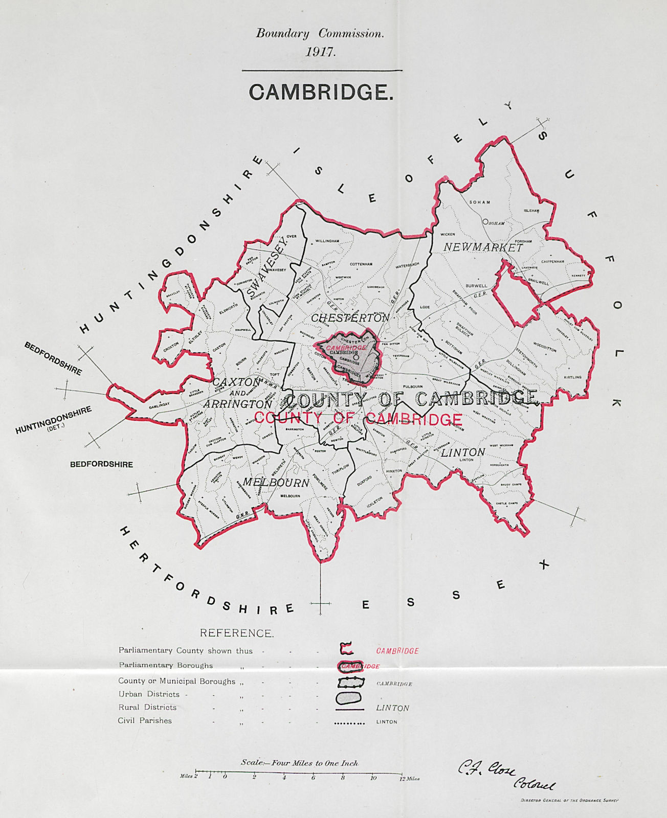 Associate Product Cambridge Parliamentary County. BOUNDARY COMMISSION. Close 1917 old map