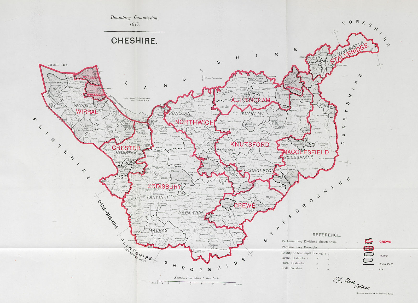 Associate Product Cheshire Parliamentary County. BOUNDARY COMMISSION. Close 1917 old antique map