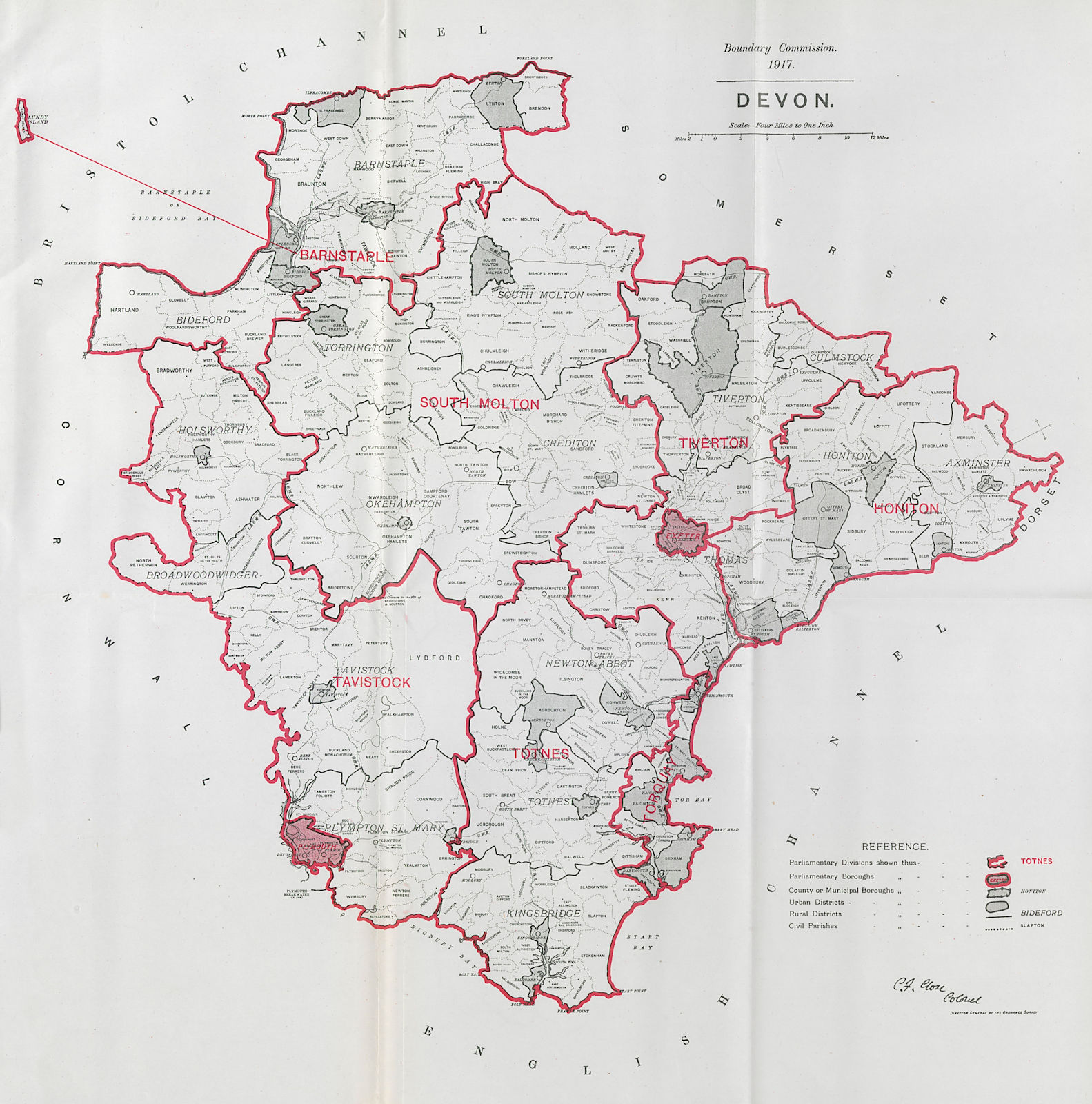 Associate Product Devon Parliamentary County. BOUNDARY COMMISSION. Close 1917 old antique map