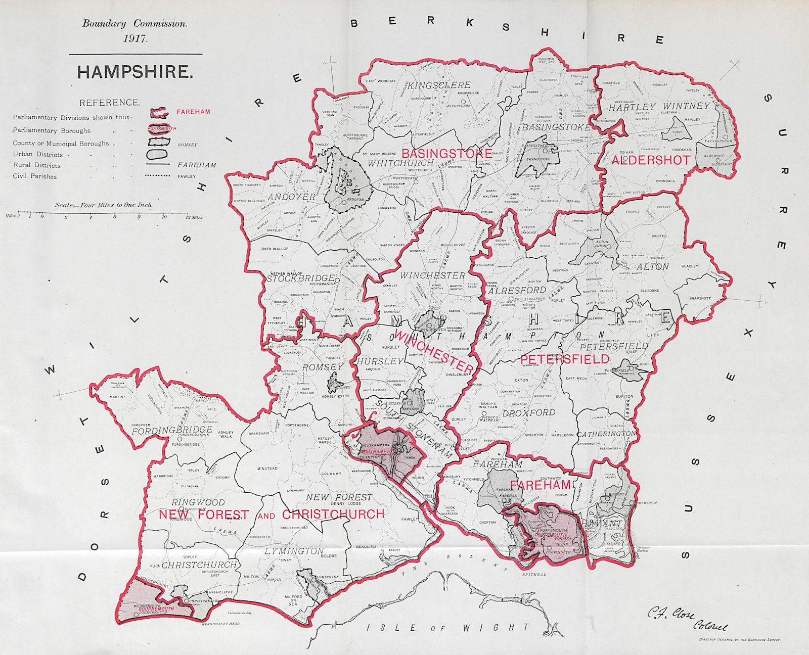 Associate Product Hampshire Parliamentary County. BOUNDARY COMMISSION. Close 1917 old map