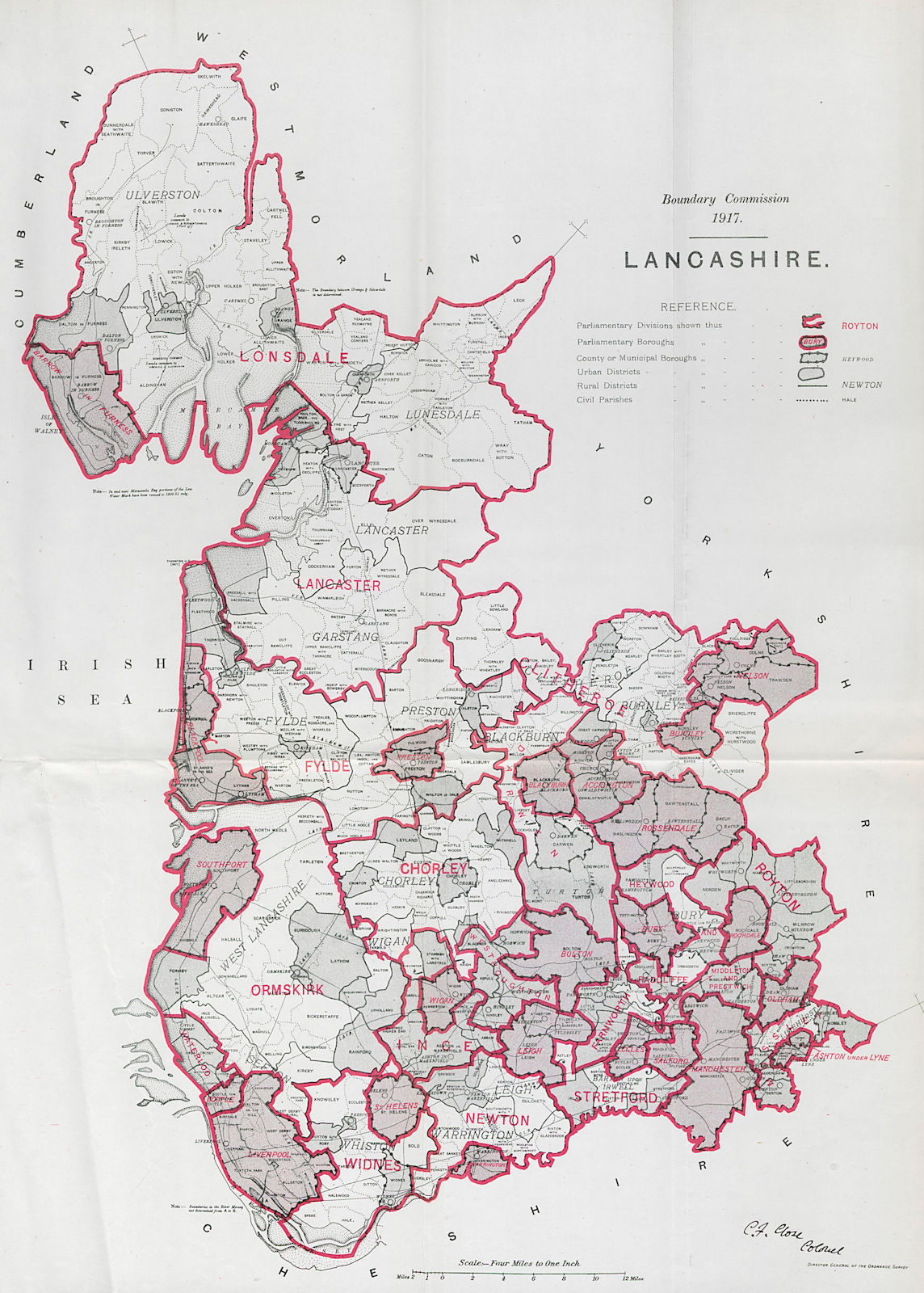 Associate Product Lancashire Parliamentary County. BOUNDARY COMMISSION. Close 1917 old map