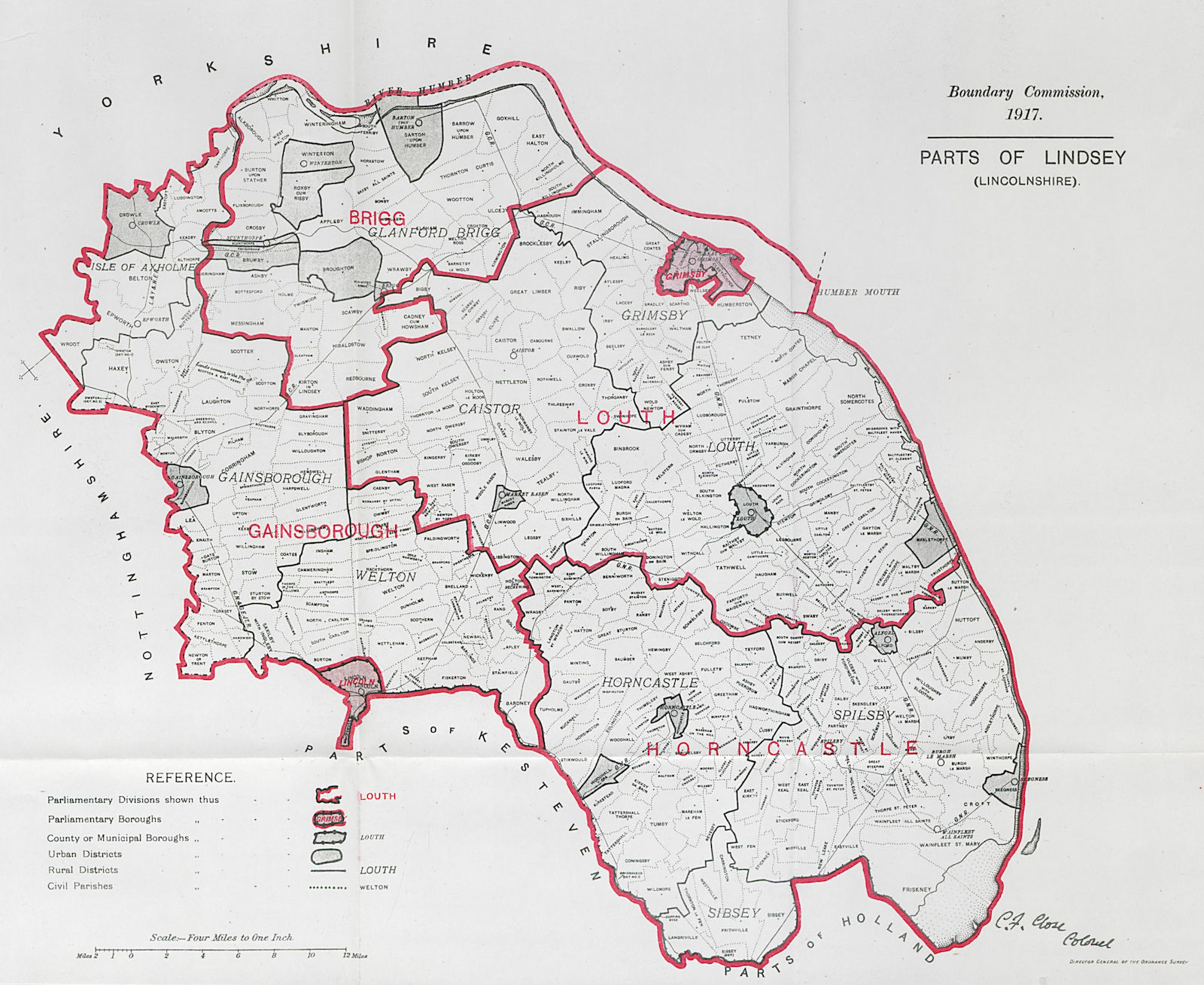 Lindsey parts. Lincolnshire Parliamentary County. BOUNDARY COMMISSION 1917 map