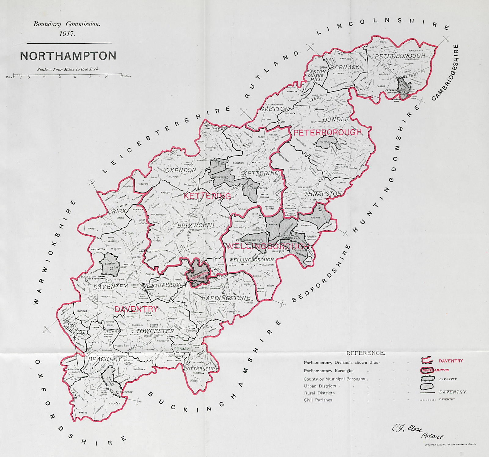 Associate Product Northamptonshire Parliamentary County. BOUNDARY COMMISSION. Close 1917 old map