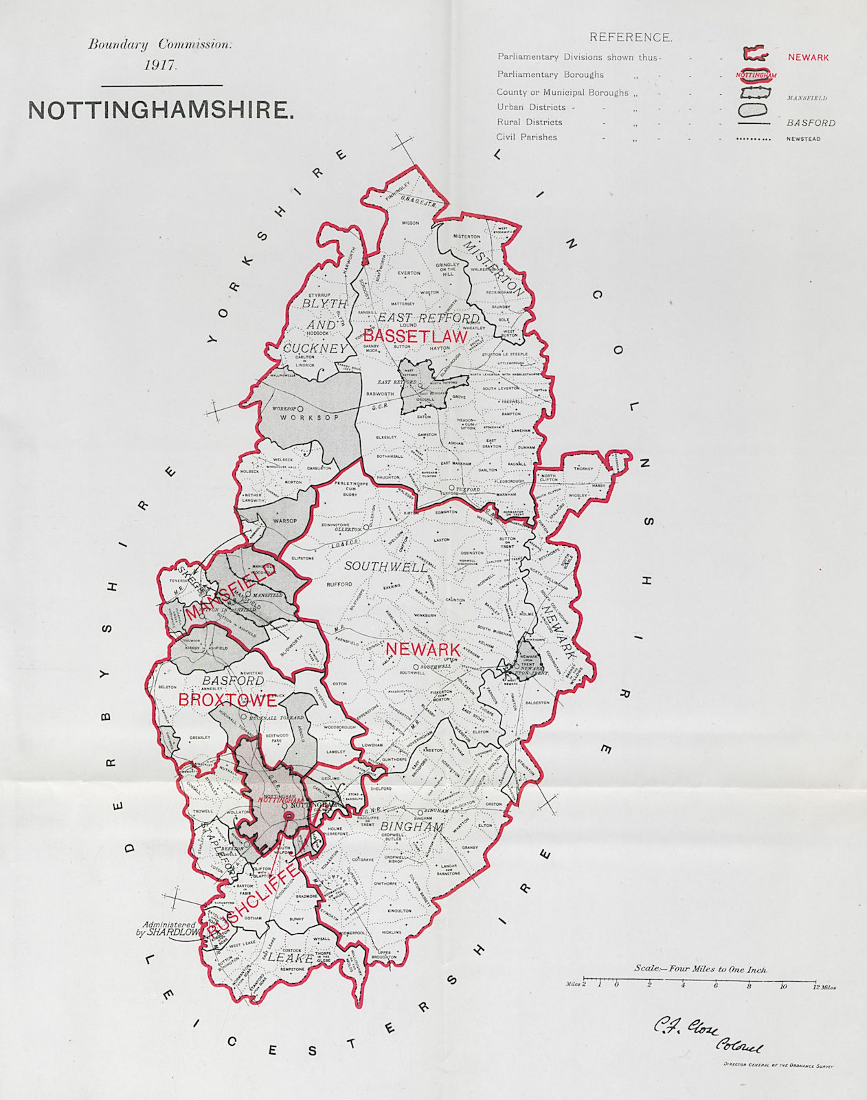 Associate Product Nottinghamshire Parliamentary County. BOUNDARY COMMISSION. Close 1917 old map