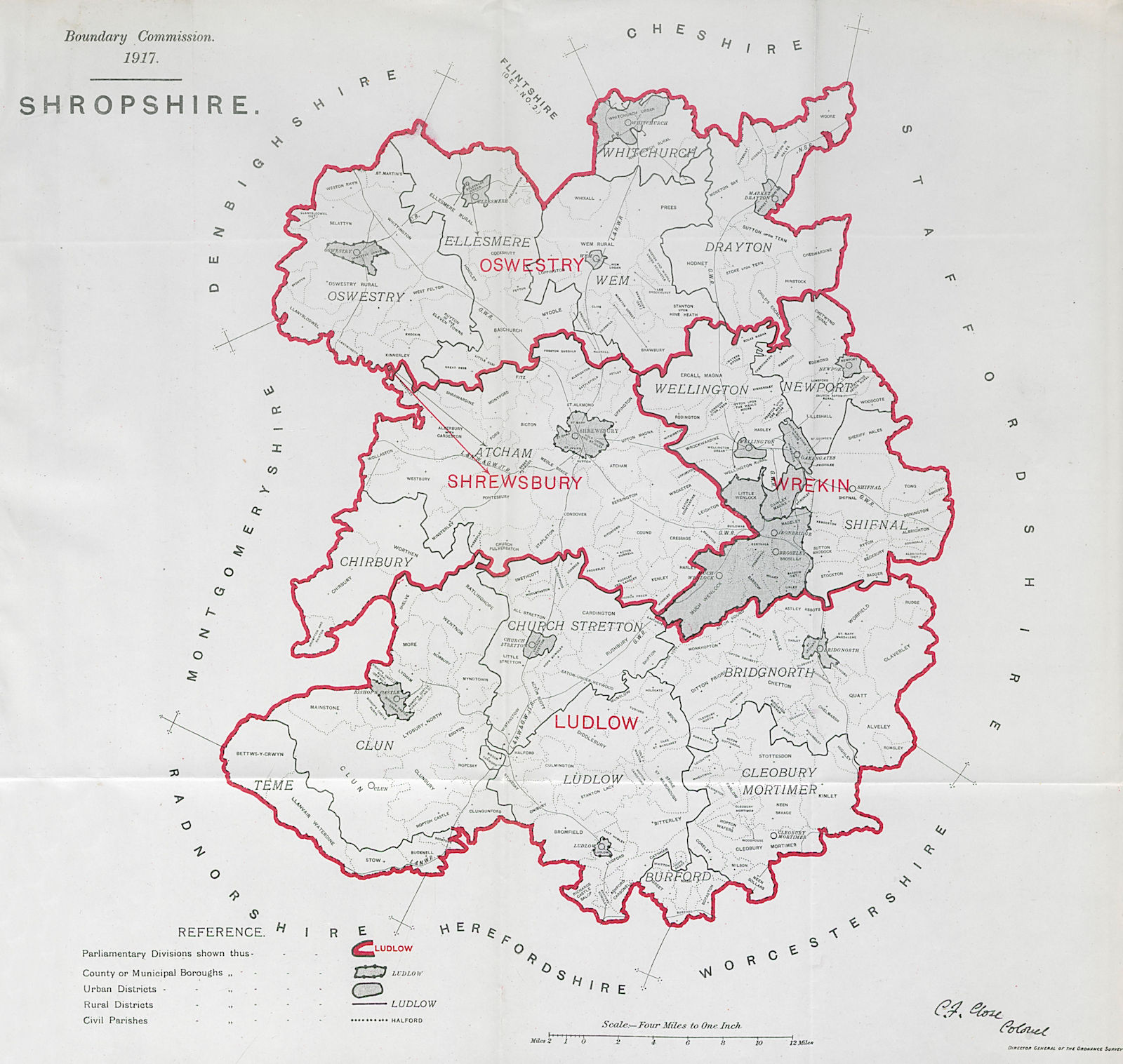 Associate Product Shropshire Parliamentary County. BOUNDARY COMMISSION. Close 1917 old map