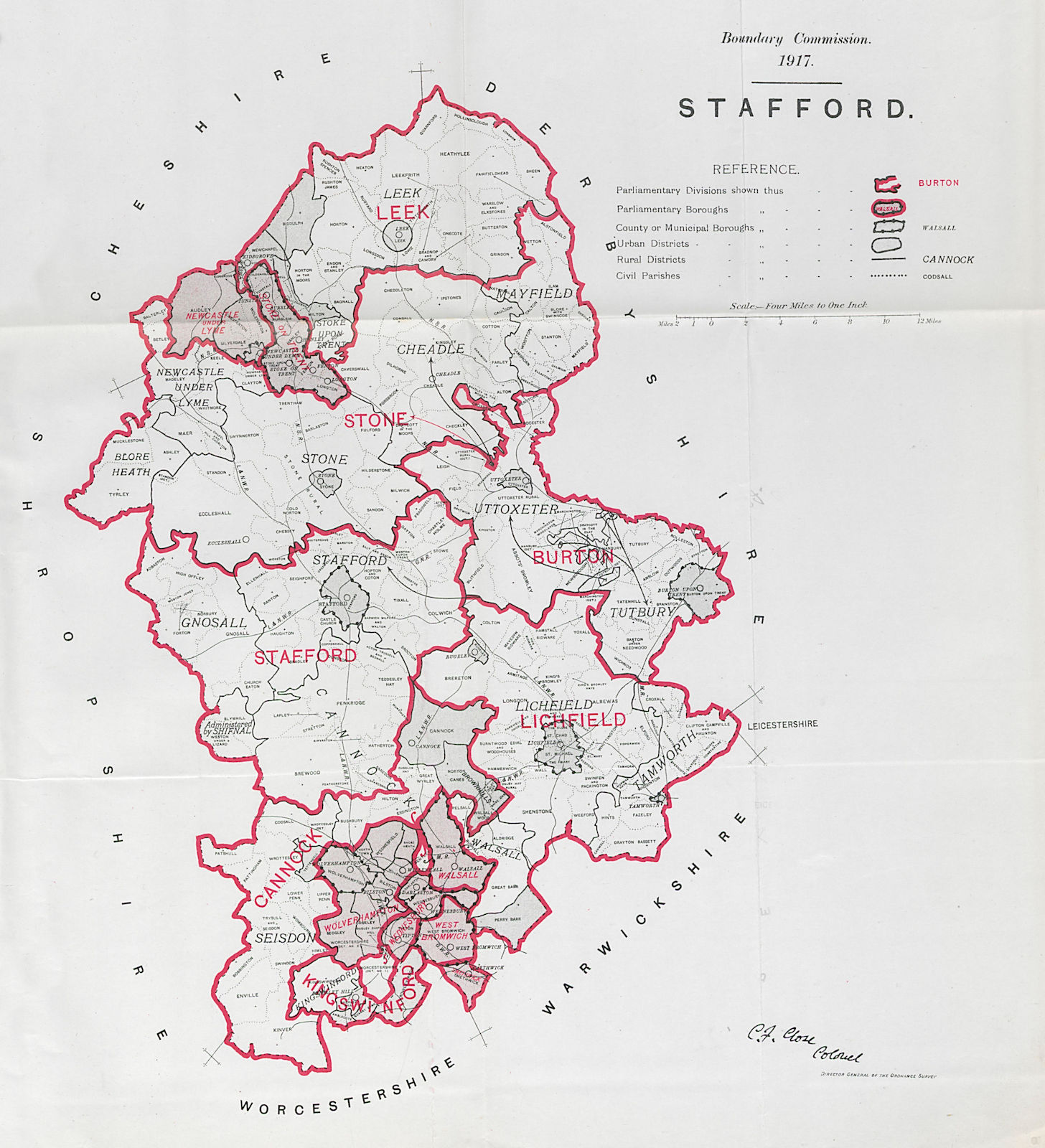 Associate Product Staffordshire Parliamentary County. BOUNDARY COMMISSION. Close 1917 old map