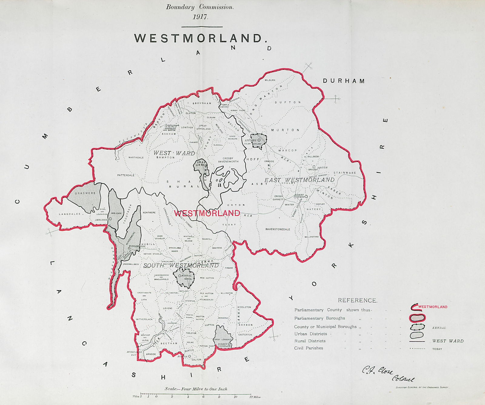 Associate Product Westmorland Parliamentary County. BOUNDARY COMMISSION. Close 1917 old map