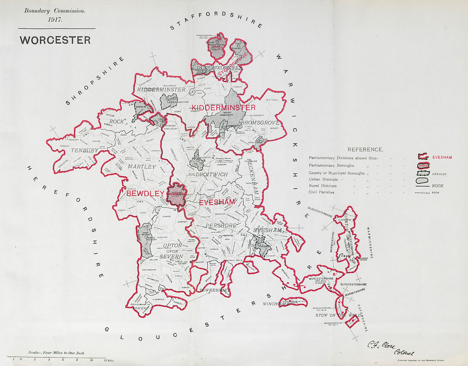 Associate Product Worcestershire Parliamentary County. BOUNDARY COMMISSION. Close 1917 old map