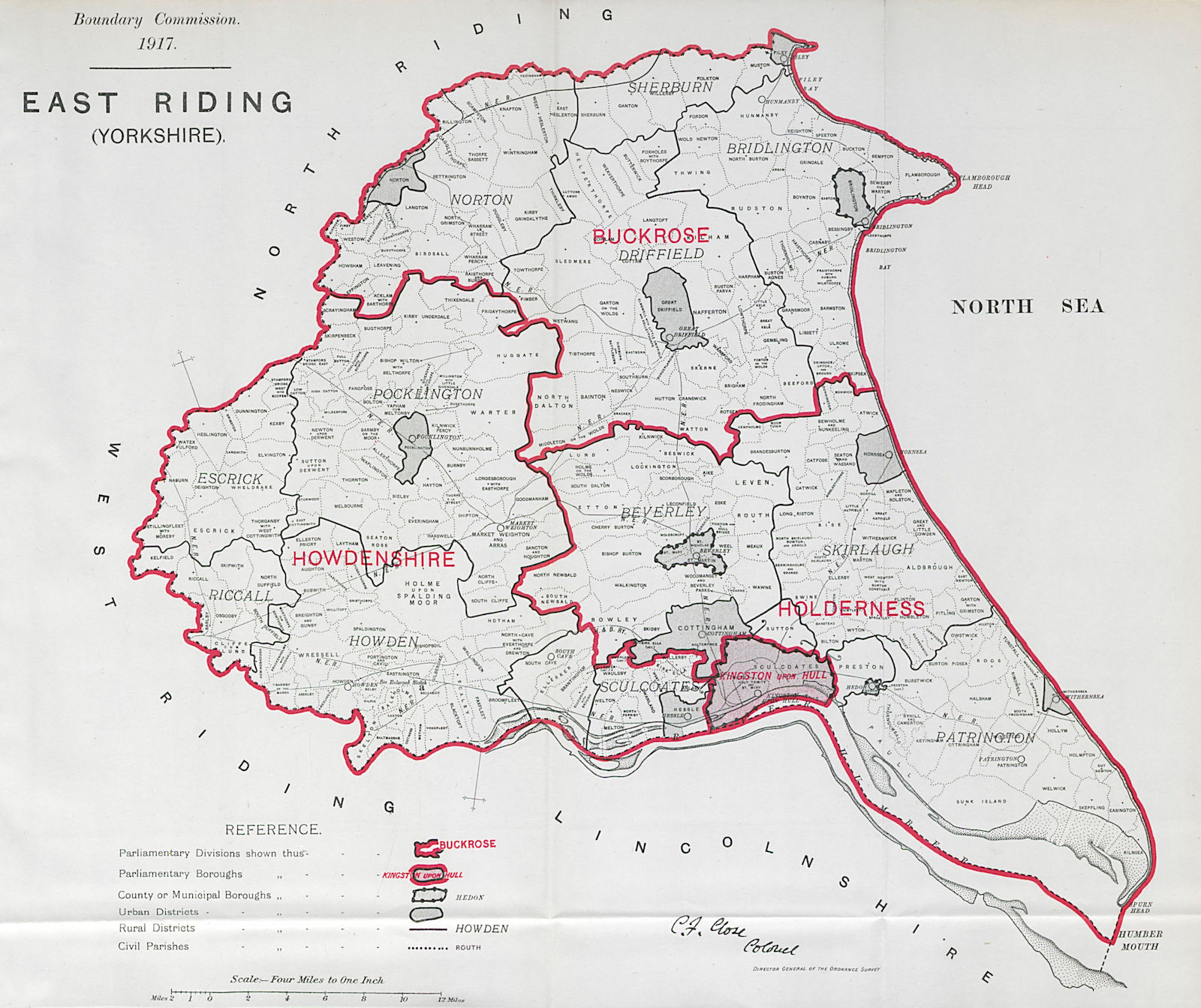 Associate Product Yorkshire East Riding Parliamentary County. BOUNDARY COMMISSION. Close 1917 map