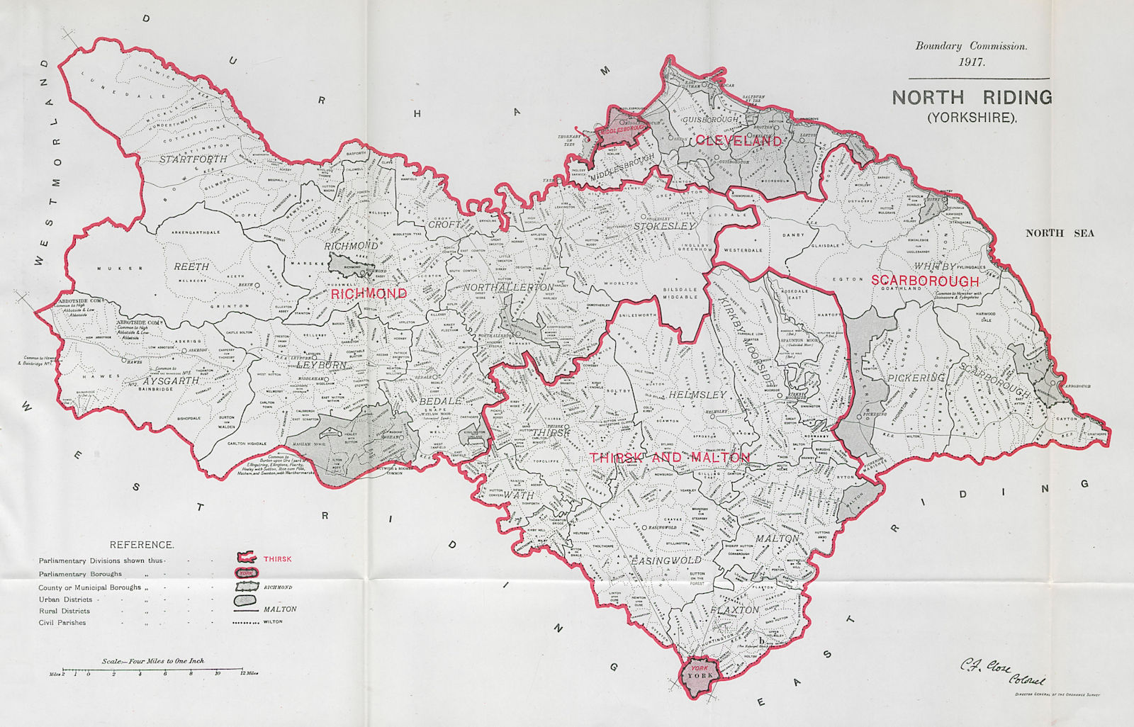 Associate Product Yorkshire North Riding Parliamentary County. BOUNDARY COMMISSION. Close 1917 map