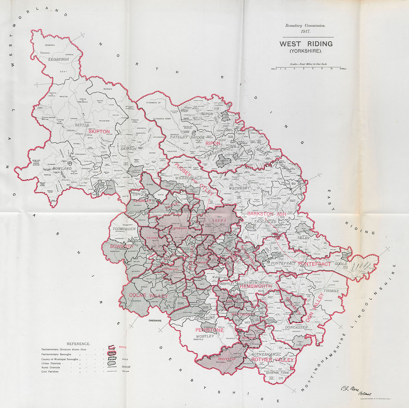 Associate Product Yorkshire West Riding Parliamentary County. BOUNDARY COMMISSION. Close 1917 map