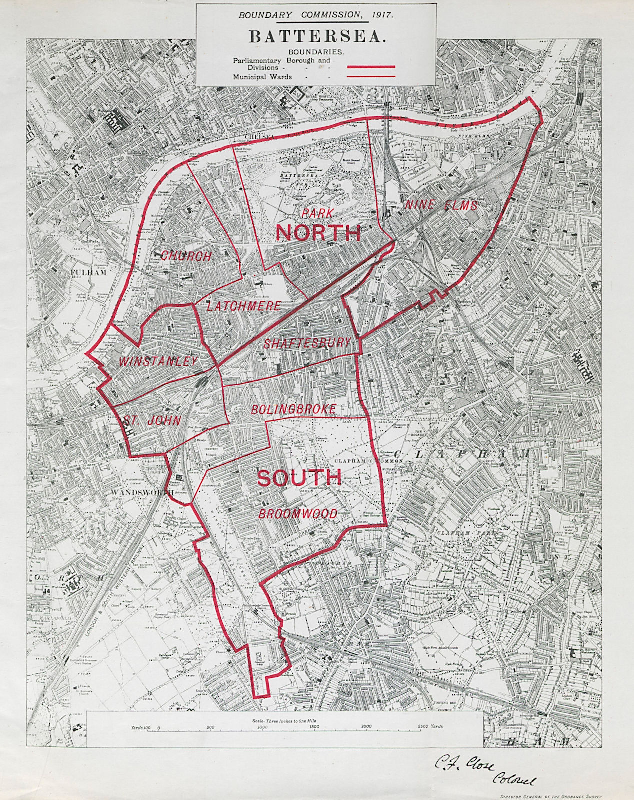 Battersea Parliamentary Borough. Clapham Nine Elms BOUNDARY COMMISSION 1917 map