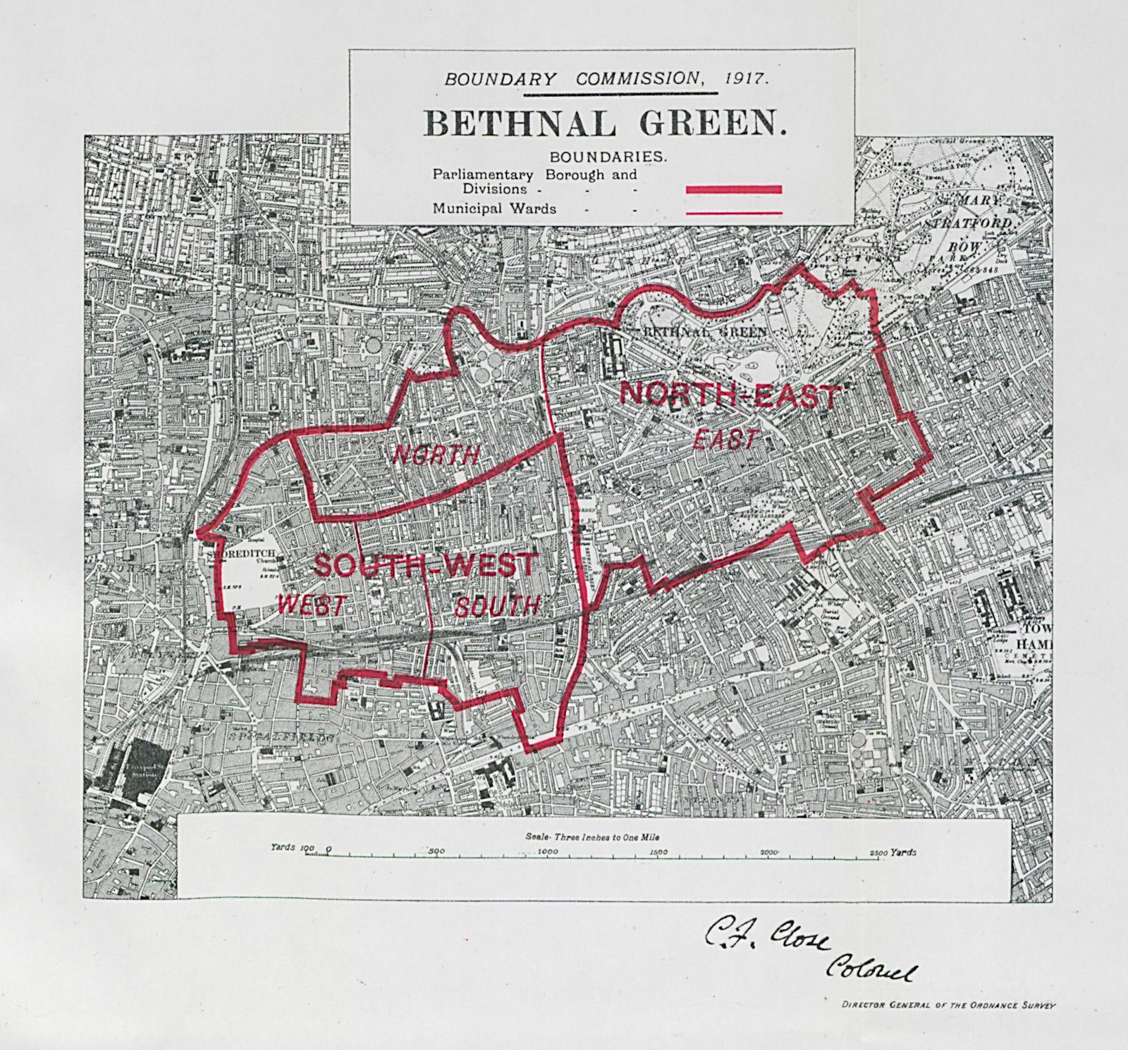 Bethnal Green Parliamentary Borough. Shoreditch. BOUNDARY COMMISSION 1917 map