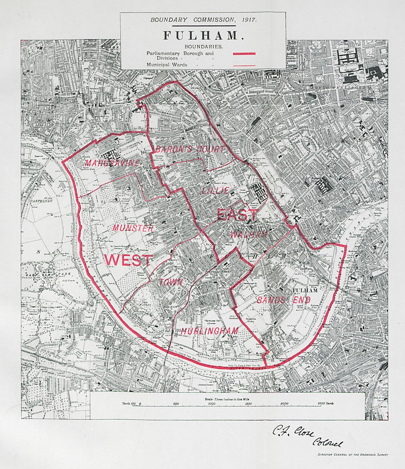 Fulham Parliamentary Borough. Baron's Court. BOUNDARY COMMISSION 1917 old map