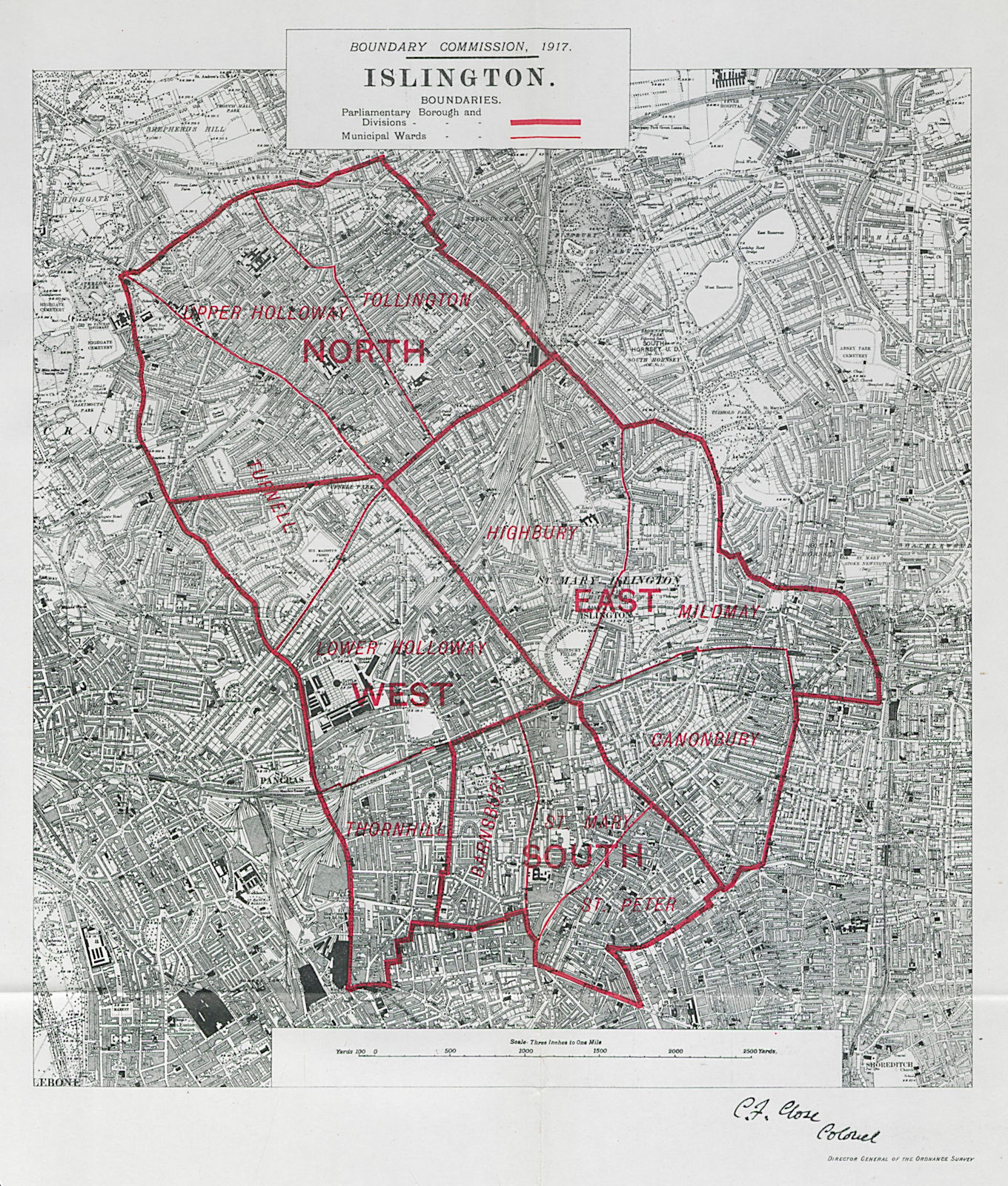 Islington Parliamentary Borough. Holloway Highbury BOUNDARY COMMISSION 1917 map