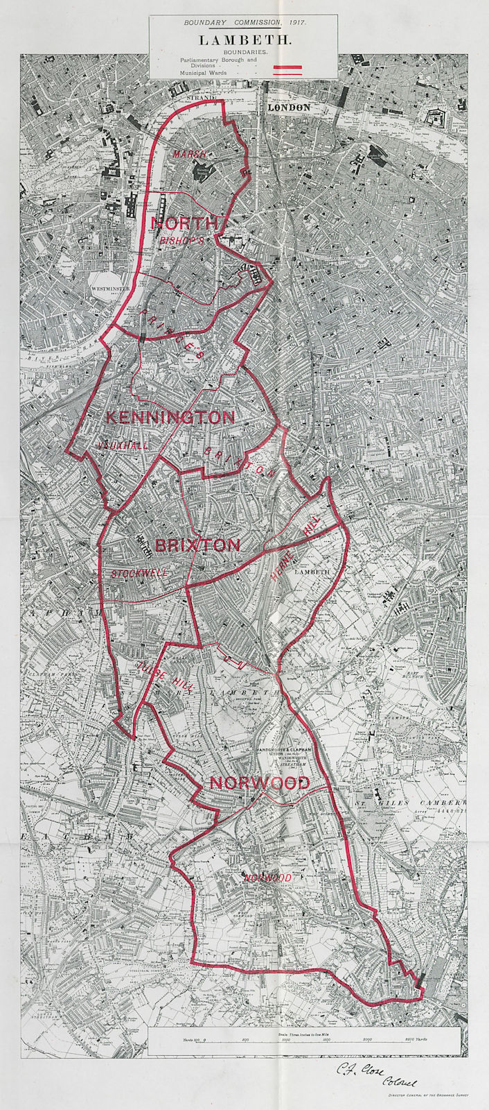 Lambeth Parliamentary Borough. Brixton Norwood. BOUNDARY COMMISSION 1917 map