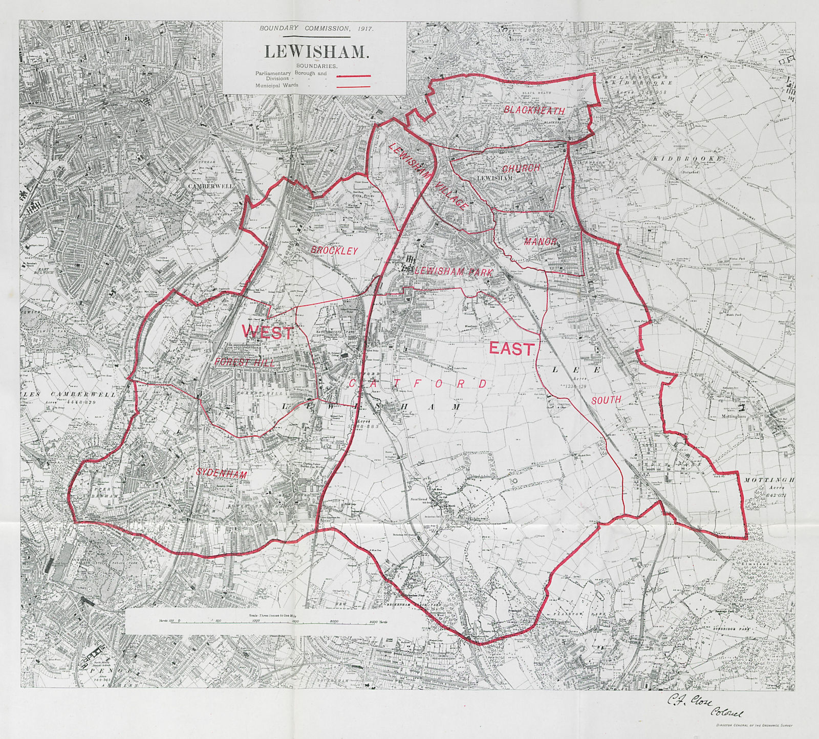 Lewisham Parliamentary Borough. Blackheath Catford BOUNDARY COMMISSION 1917 map