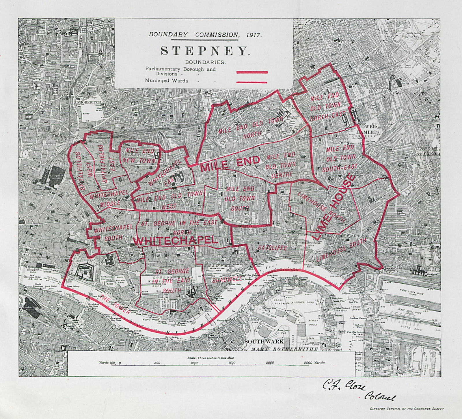 Stepney Parliamentary Borough. Whitechapel Mile End BOUNDARY COMMISSION 1917 map