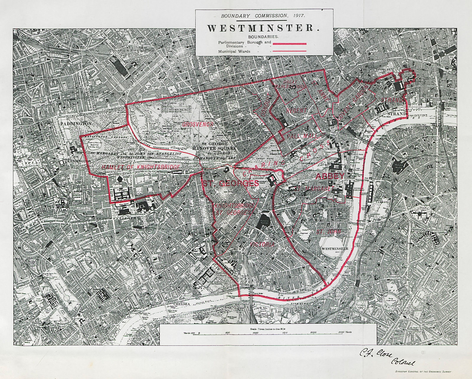 Westminster Parliamentary Borough. Knightsbridge. BOUNDARY COMMISSION 1917 map