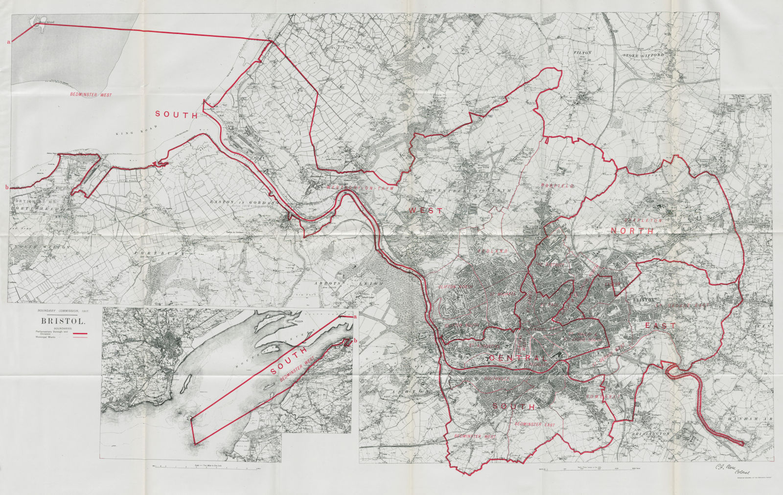 Associate Product Bristol Parliamentary Borough. Clifton. BOUNDARY COMMISSION. Close 1917 map