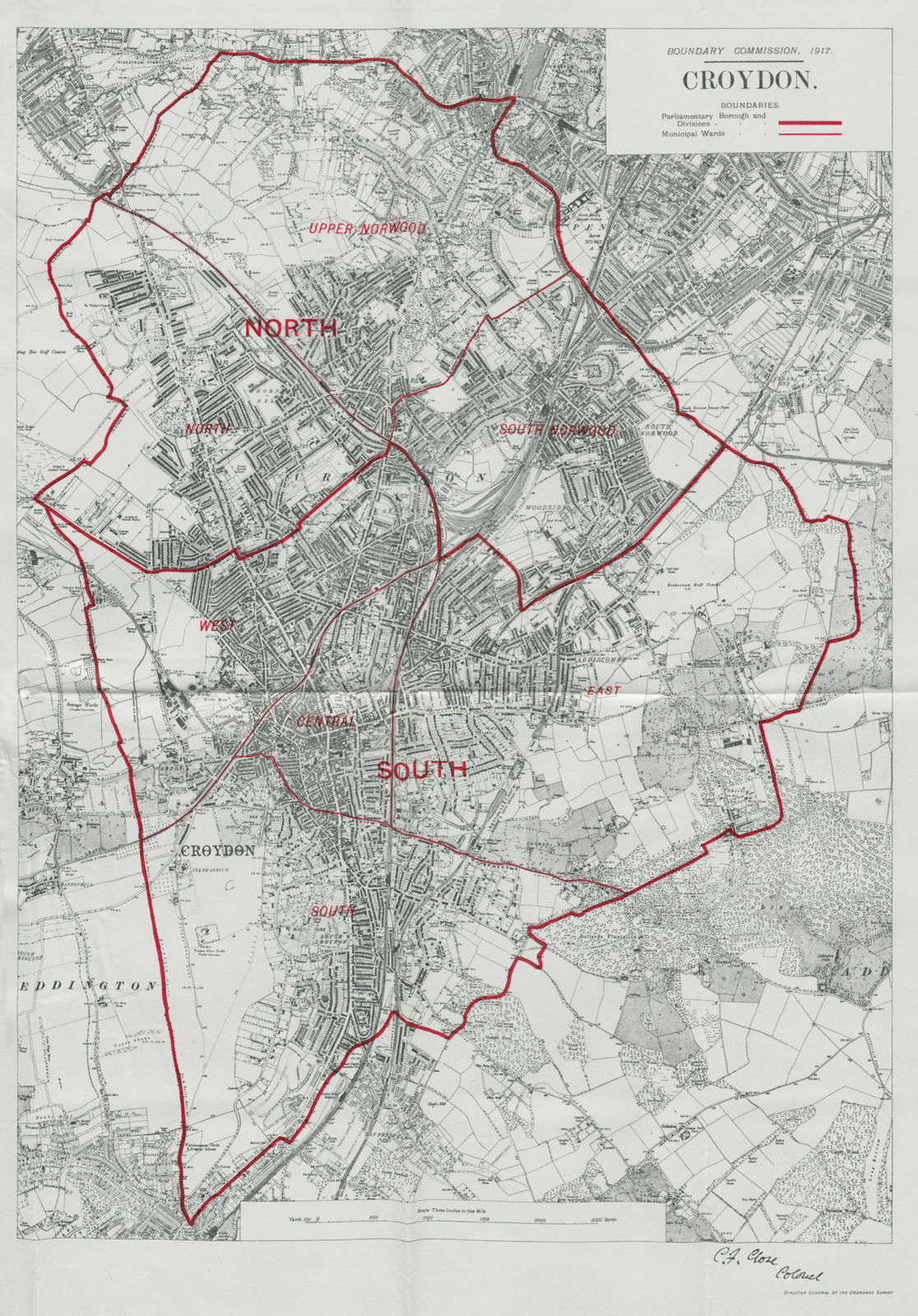 Croydon Parliamentary Borough. Norwood London. BOUNDARY COMMISSION 1917 map