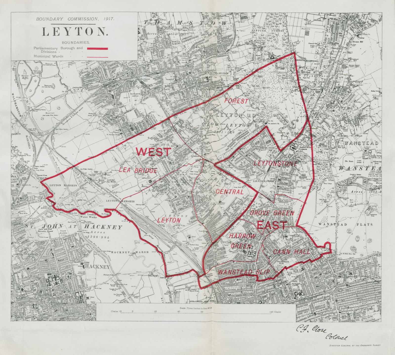 Leyton Parliamentary Borough. Wanstead London. BOUNDARY COMMISSION 1917 map