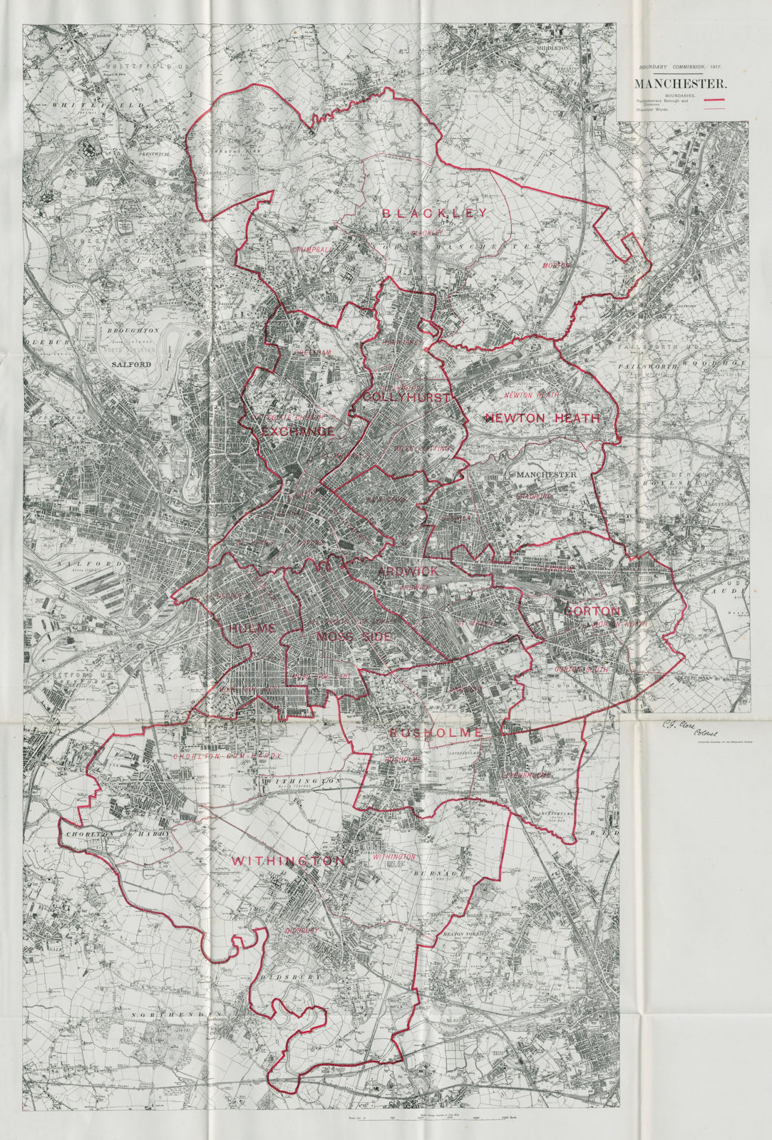 Associate Product Manchester Parliamentary Borough. BOUNDARY COMMISSION. Close 1917 old map