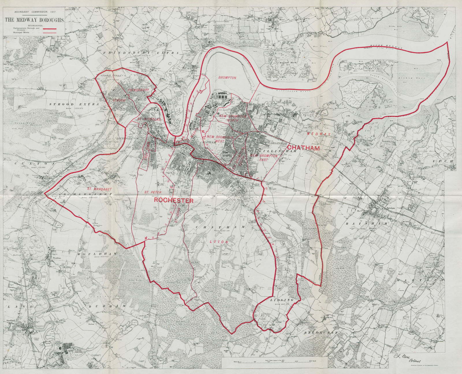 Medway Boroughs Parliamentary. Chatham Rochester. BOUNDARY COMMISSION 1917 map