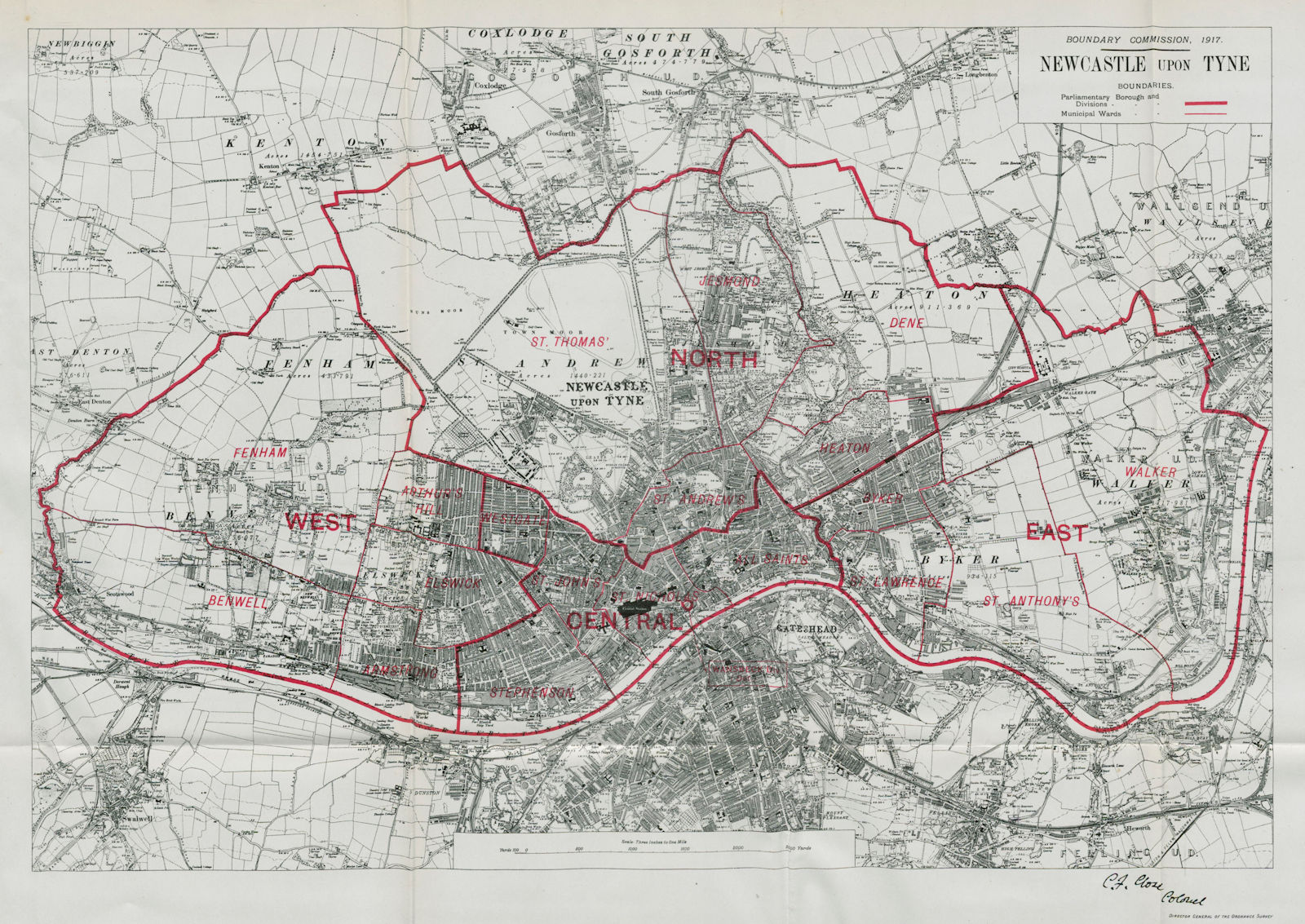 Newcastle upon Tyne Parliamentary Borough Gateshead BOUNDARY COMMISSION 1917 map