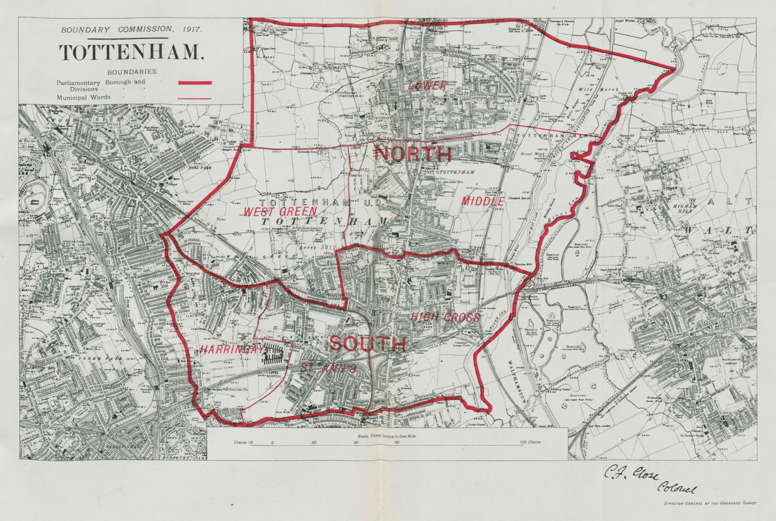 Tottenham Parliamentary Borough. Harringay London. BOUNDARY COMMISSION 1917 map