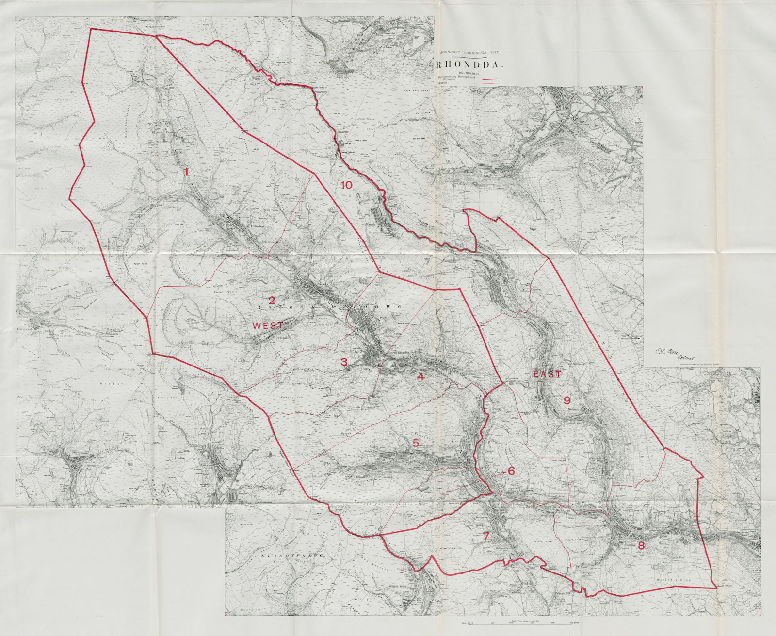 Rhondda Parliamentary Borough. Wales. BOUNDARY COMMISSION. Close 1917 old map