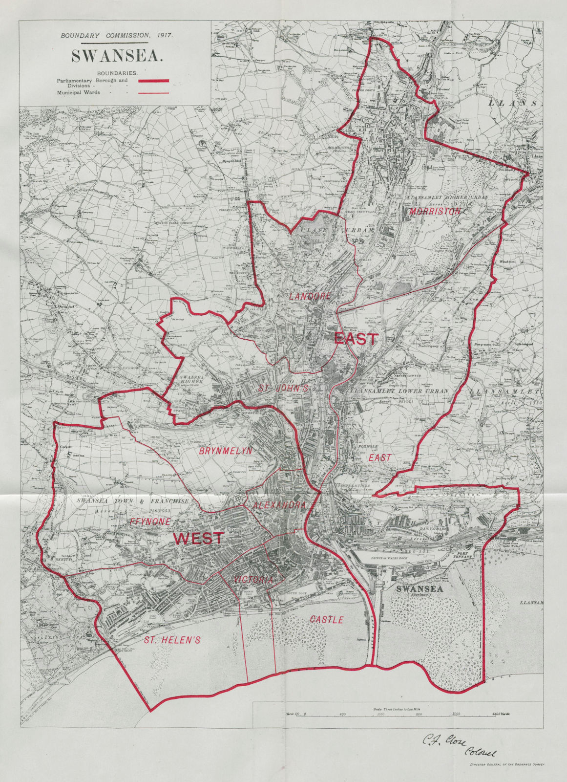 Associate Product Swansea Parliamentary Borough. Landore Morriston BOUNDARY COMMISSION 1917 map