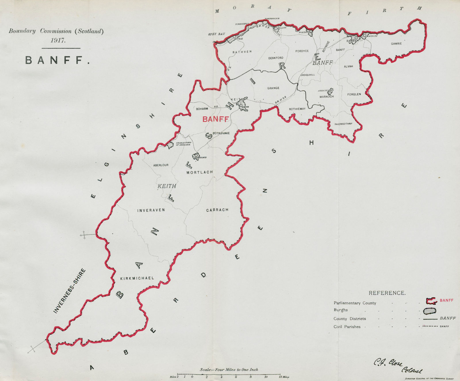 Banff Parliamentary County. Scotland. BOUNDARY COMMISSION. Close 1917 old map