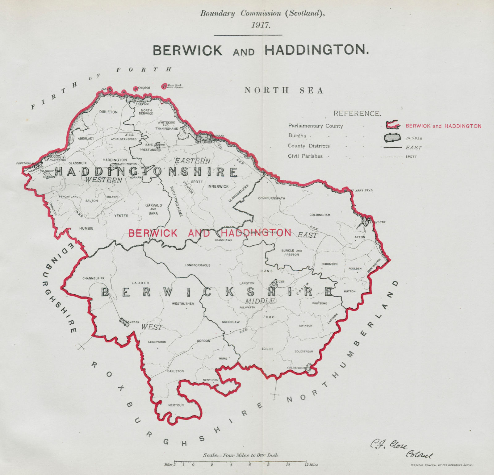Berwick & Haddington Parliamentary County. BOUNDARY COMMISSION 1917 old map