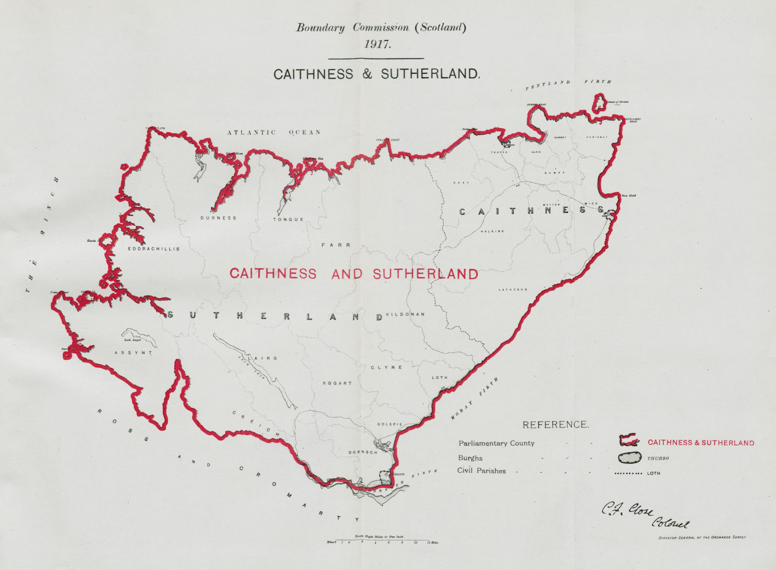 Caithness & Sutherland Parliamentary County. BOUNDARY COMMISSION 1917 old map