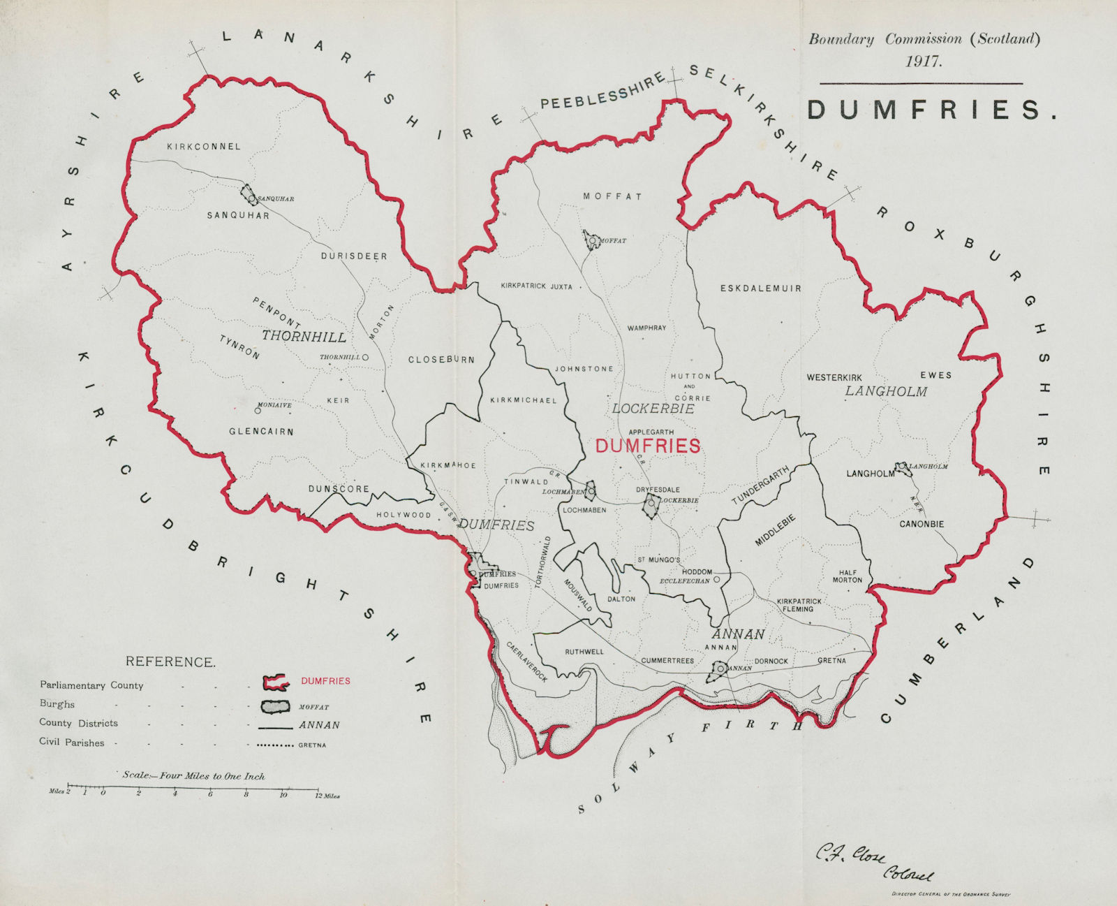 Associate Product Dumfries Parliamentary County. Scotland. BOUNDARY COMMISSION. Close 1917 map
