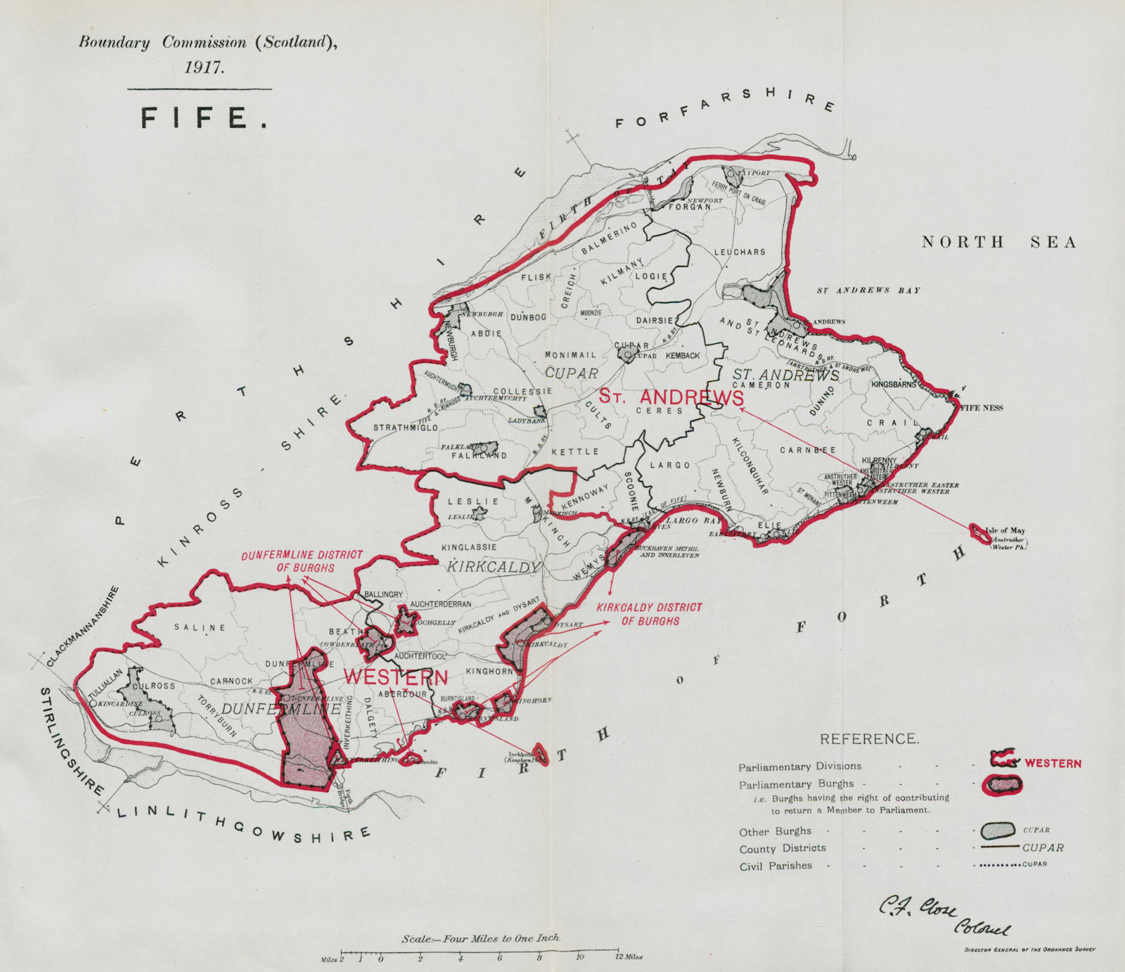 Fife Parliamentary County. Scotland. BOUNDARY COMMISSION. Close 1917 old map