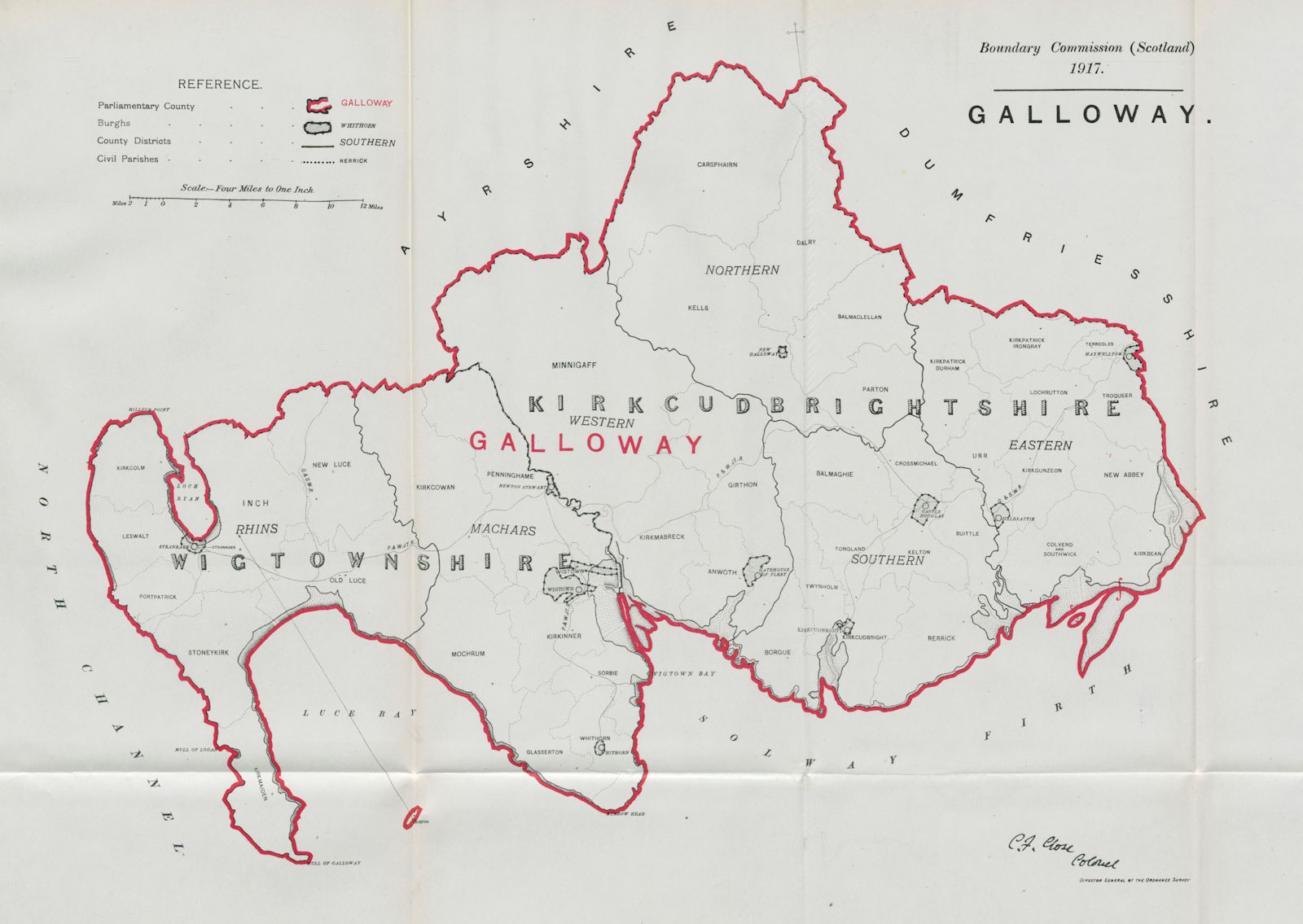 Galloway Parliamentary County. Scotland. BOUNDARY COMMISSION. Close 1917 map