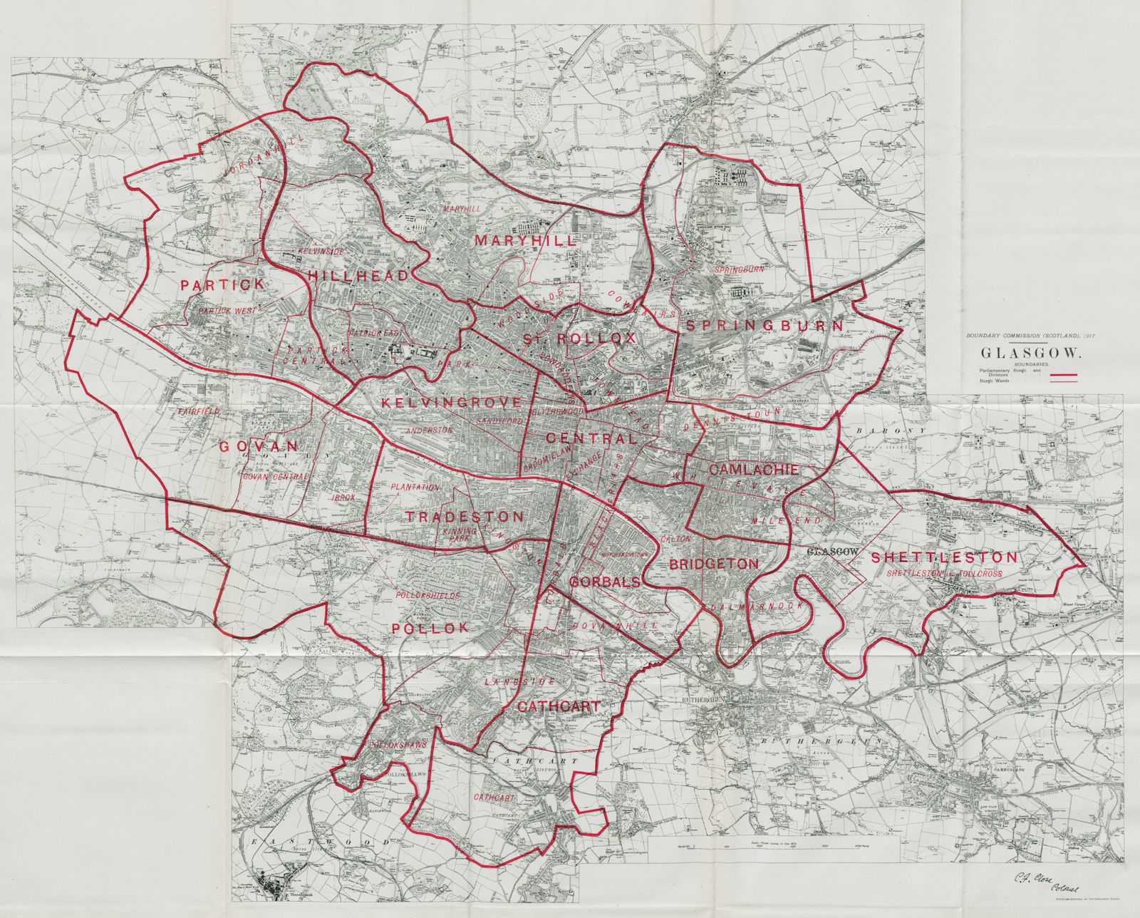 Glasgow Parliamentary Borough. Scotland. BOUNDARY COMMISSION. Whitlock 1917 map